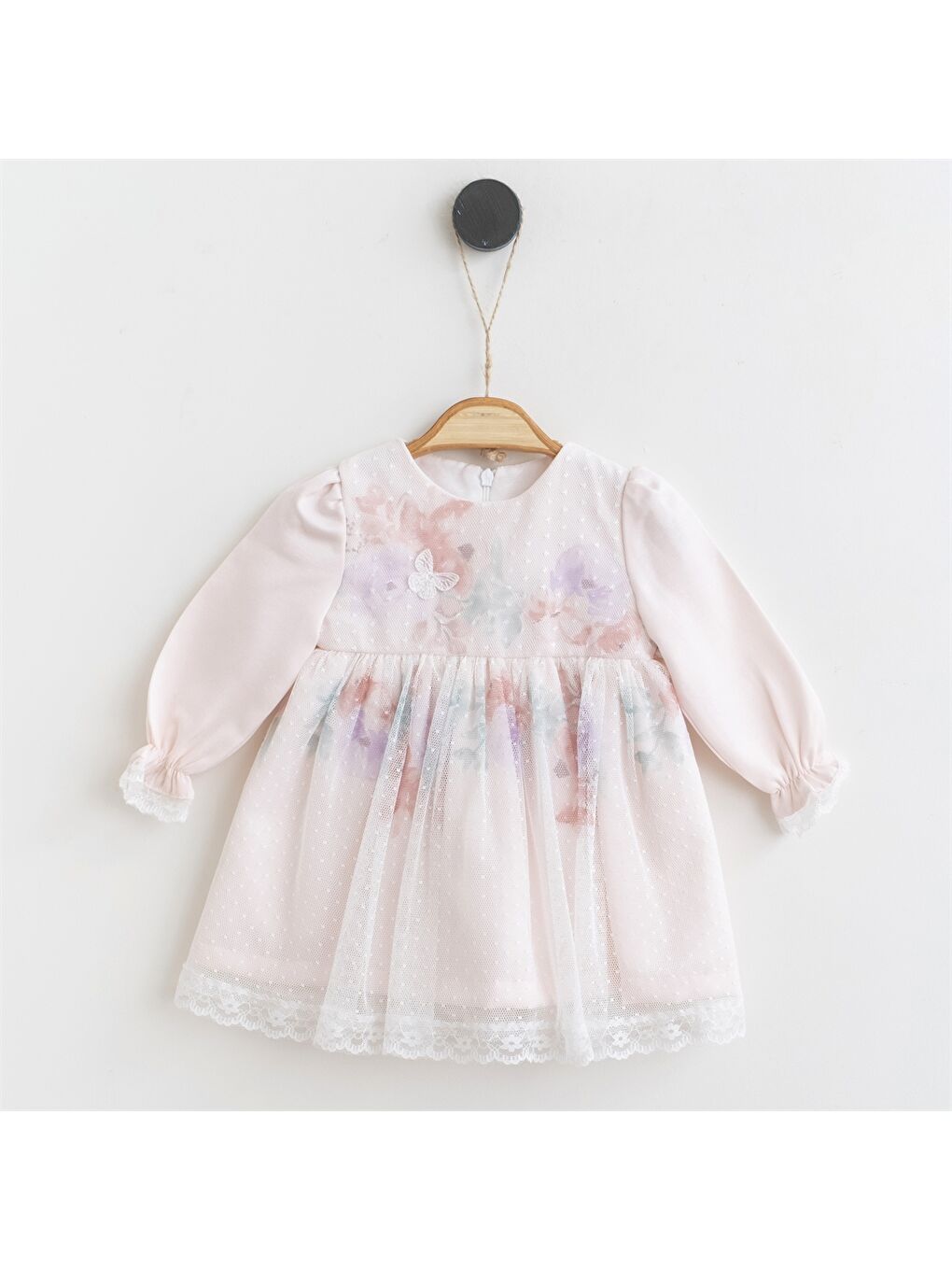 Pembe Bisiklet Yaka Uzun Kollu Kız Bebek Elbise