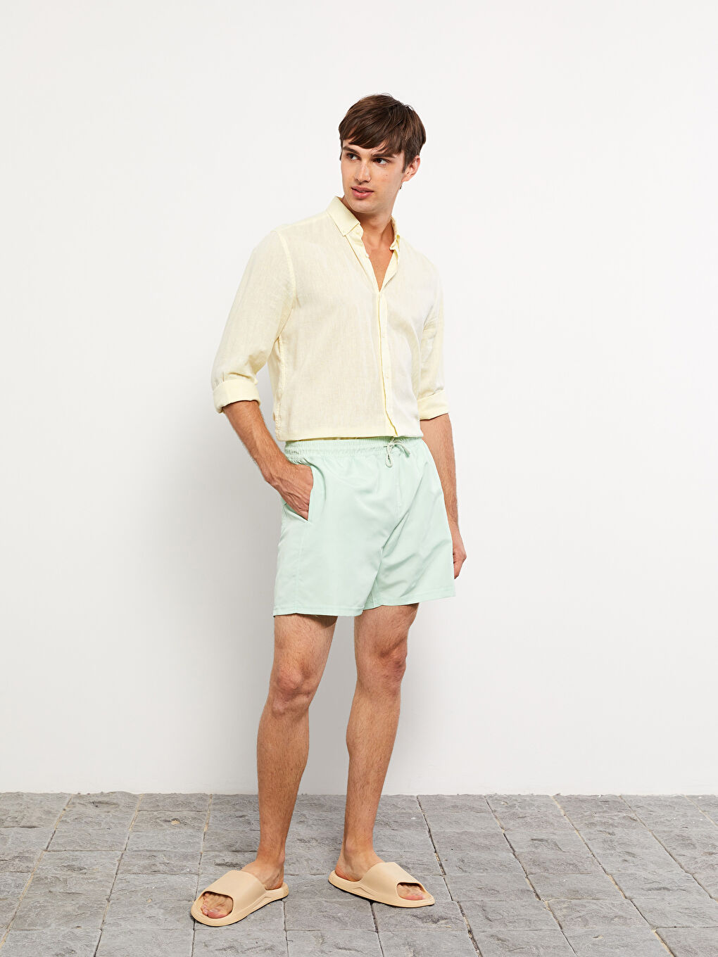 Yeşil Kısa Boy Basic Erkek Deniz Şortu