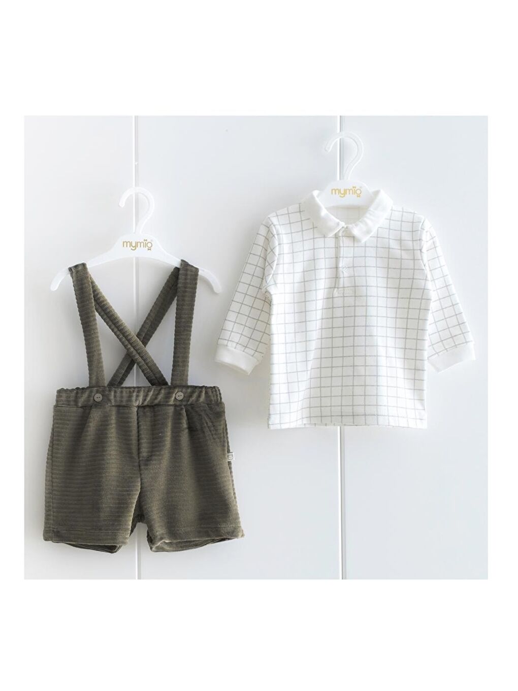 Yeşil Uzun Kollu Ekose Desenli Erkek Bebek Gömlek ve Pantolon 2'li Takım