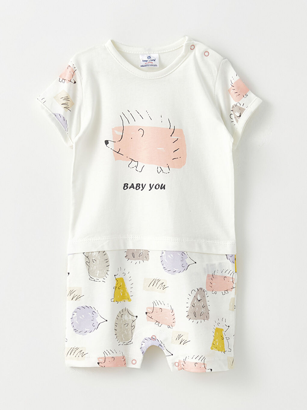 Beyaz Bisiklet Yaka Kısa Kollu Baskılı Kız Bebek Tulum