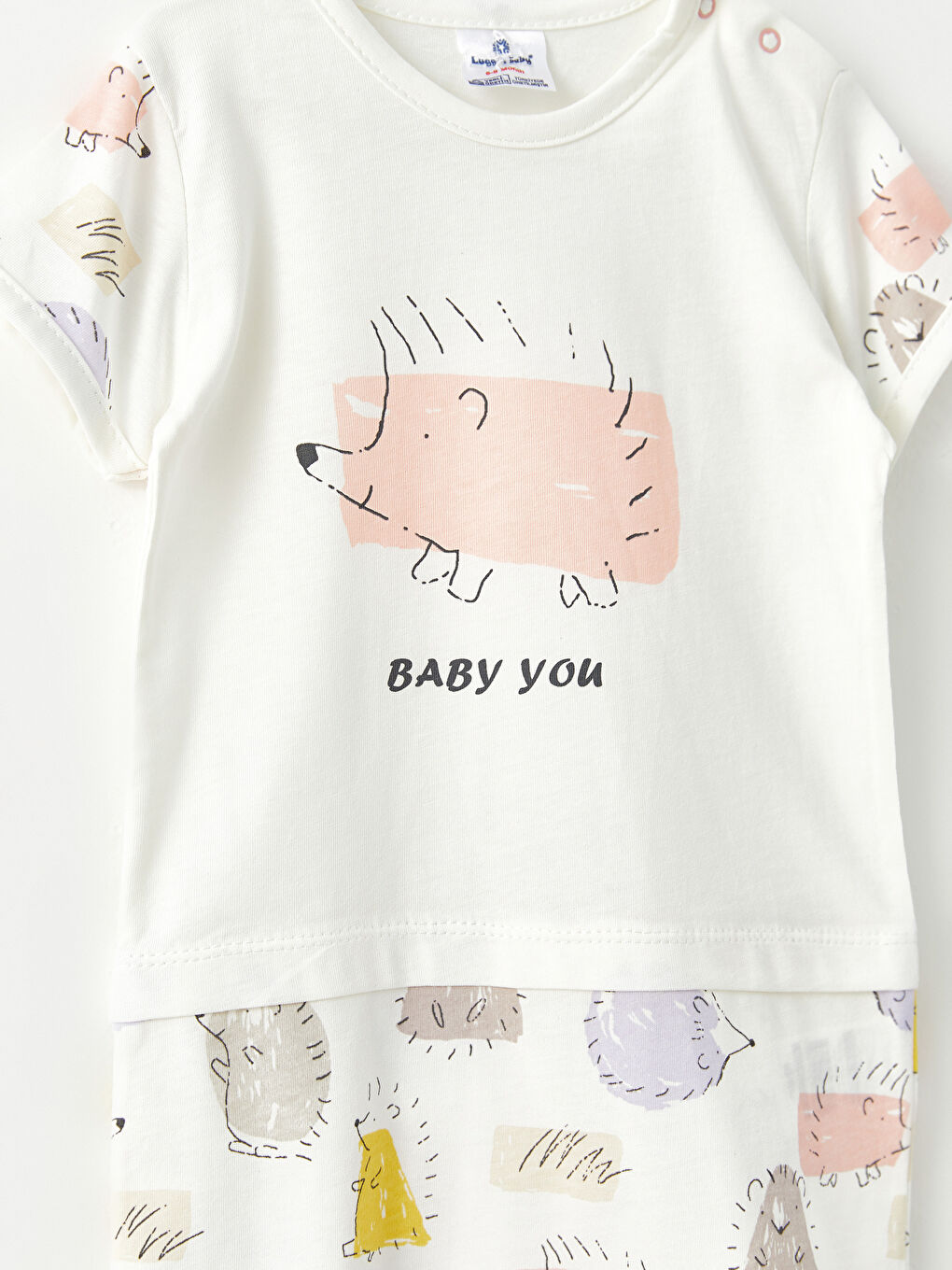 Beyaz Bisiklet Yaka Kısa Kollu Baskılı Kız Bebek Tulum-1