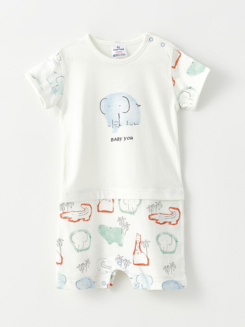 Beyaz Bisiklet Yaka Kısa Kollu Baskılı Erkek Bebek Tulum