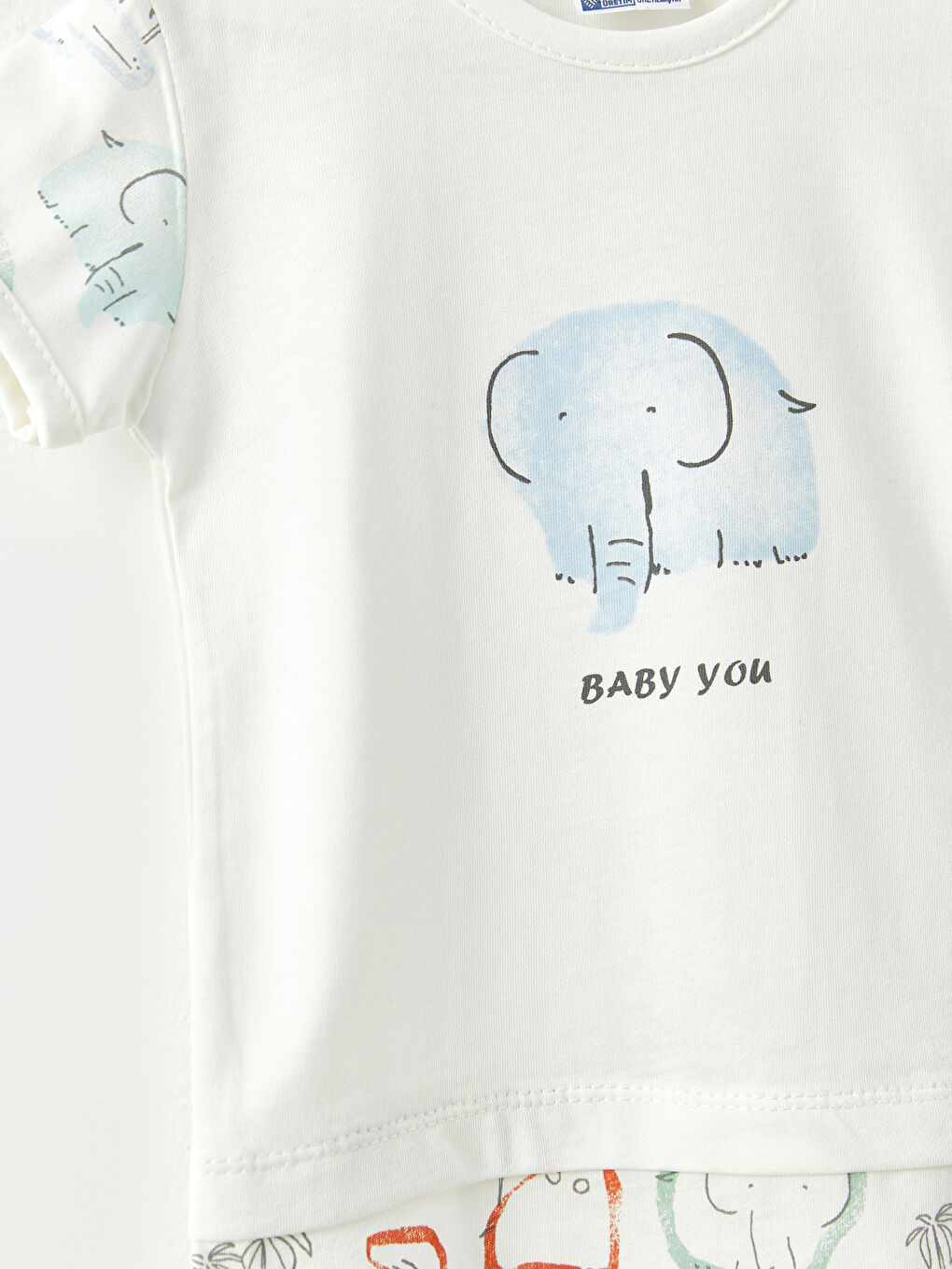 Beyaz Bisiklet Yaka Kısa Kollu Baskılı Erkek Bebek Tulum-1