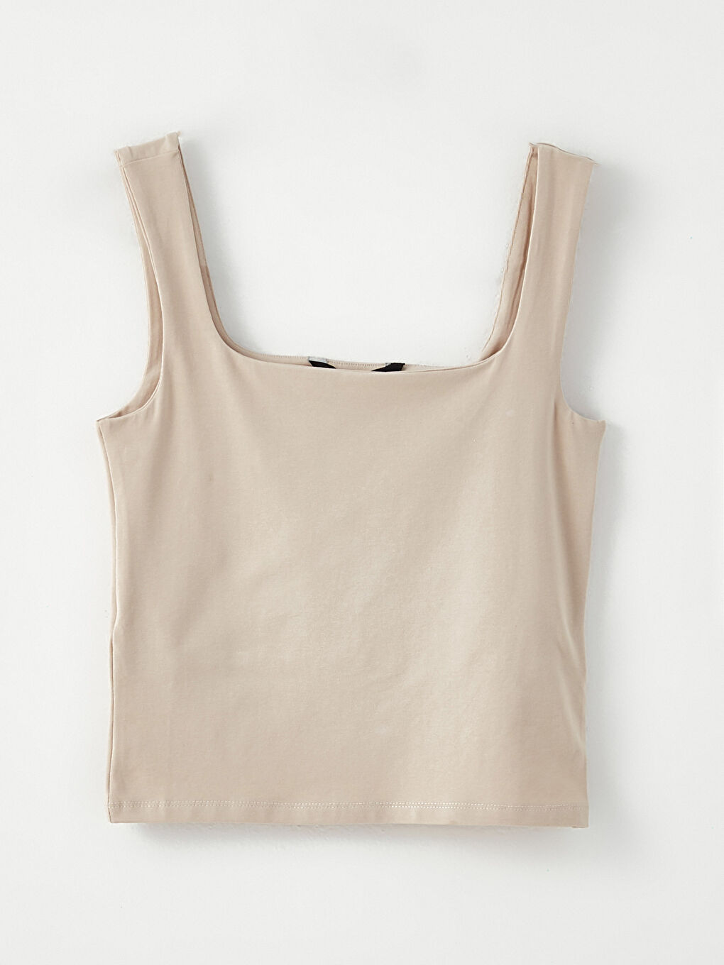 Bej Kare Yaka Düz Pamuklu Kadın Atlet-5