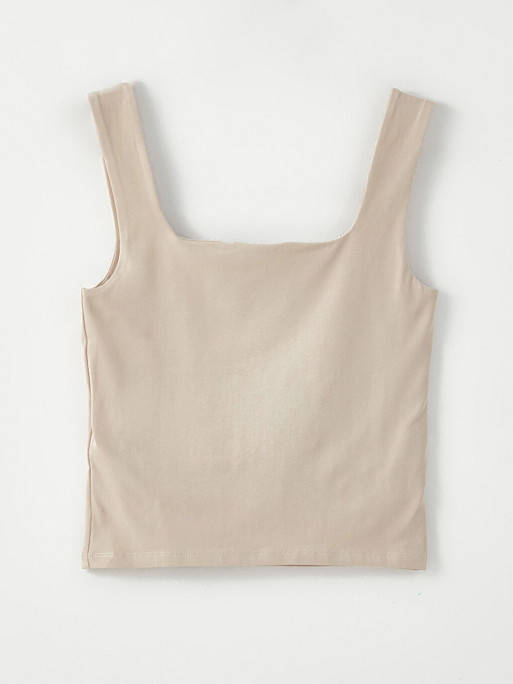 Bej Kare Yaka Düz Pamuklu Kadın Atlet-6