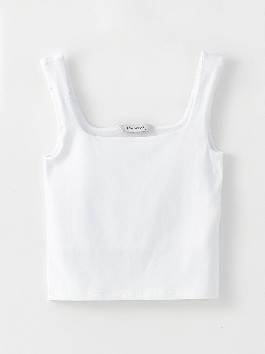 Beyaz Kare Yaka Düz Pamuklu Kadın Atlet-5