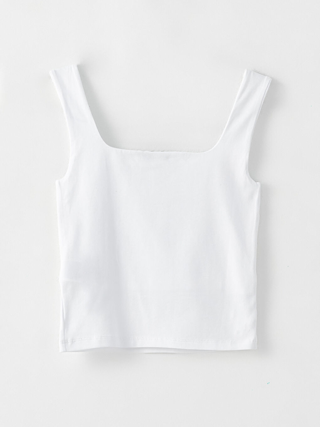 Beyaz Kare Yaka Düz Pamuklu Kadın Atlet-6