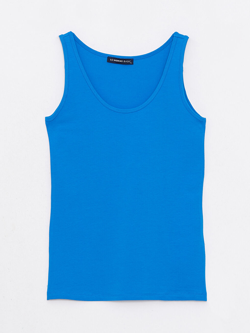 Mavi U Yaka Düz Pamuklu Kadın Atlet-5