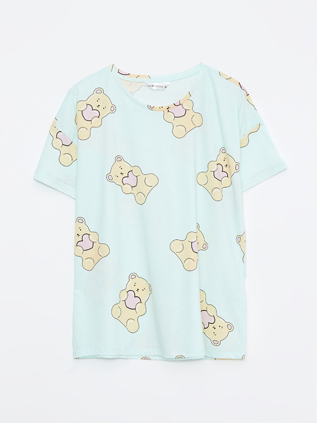 Yeşil Bisiklet Yaka Baskılı Kısa Kollu Pamuklu Kadın Pijama Takımı-6