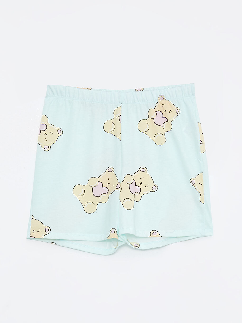 Yeşil Bisiklet Yaka Baskılı Kısa Kollu Pamuklu Kadın Pijama Takımı-7