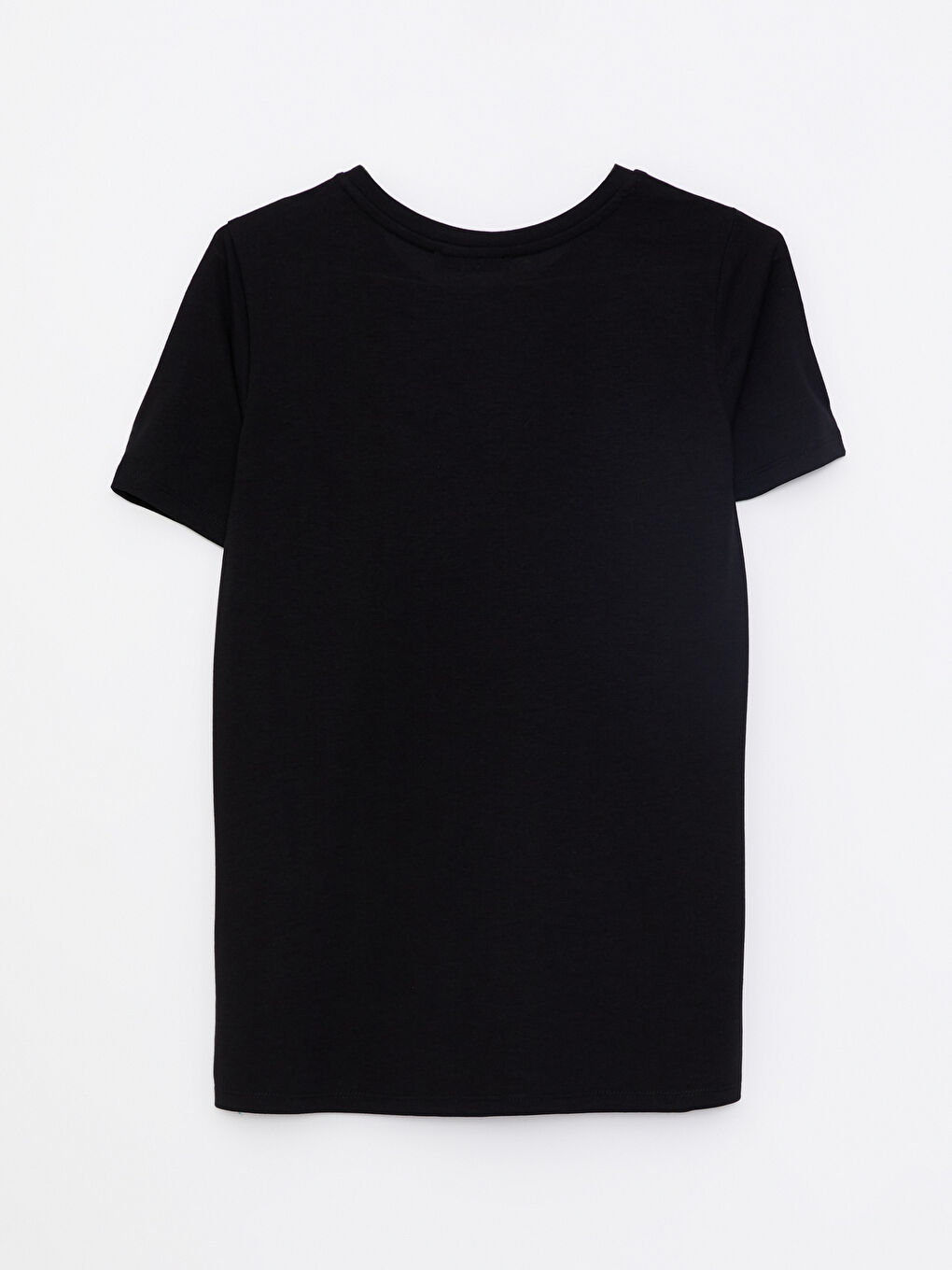 Siyah Bisiklet Yaka Baskılı Kısa Kollu Kadın Tişört-6