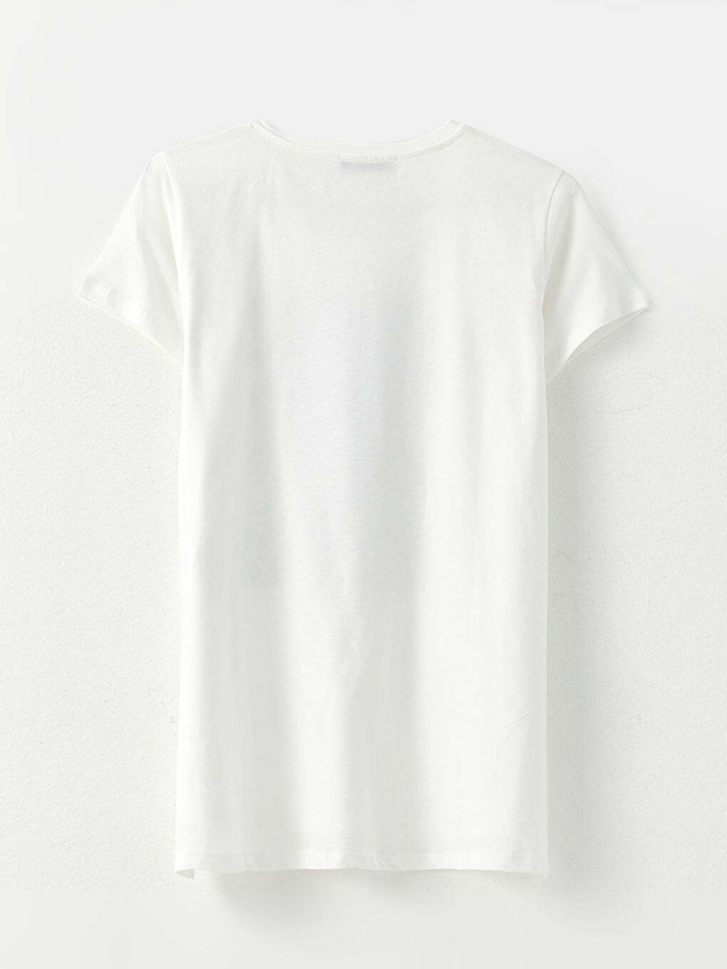 Ekru Bisiklet Yaka Desenli Kısa Kollu Pamuklu Kadın Tişört-6