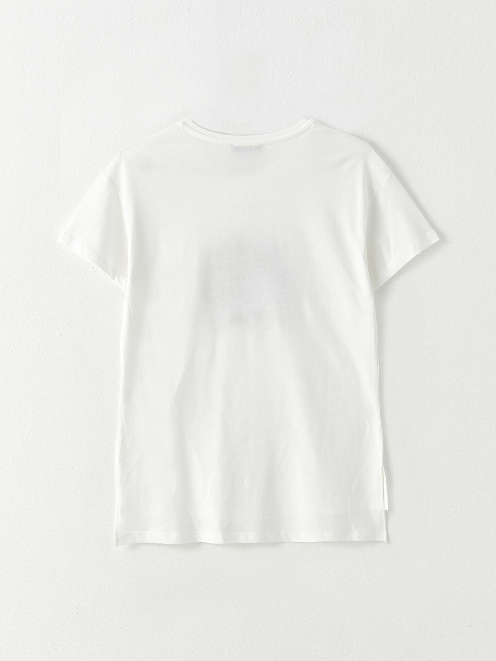 Ekru Bisiklet Yaka Baskılı Kısa Kollu Pamuklu Kadın Tişört-6