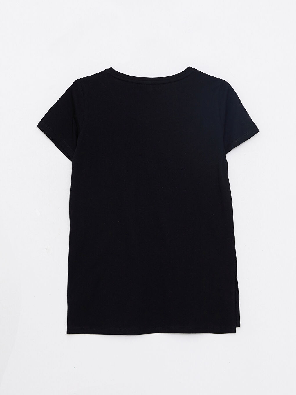 Siyah Bisiklet Yaka Baskılı Kısa Kollu Pamuklu Kadın Tişört-6