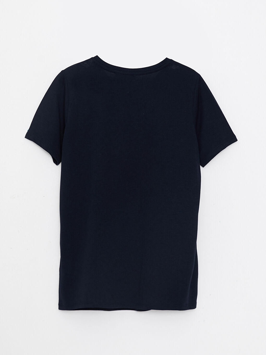 Lacivert Bisiklet Yaka Baskılı Kısa Kollu Kadın Tişört-6