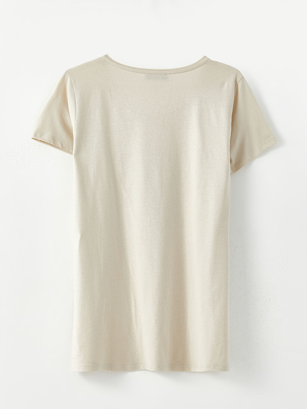 Gri Bisiklet Yaka Baskılı Kısa Kollu Pamuklu Kadın Tişört-6