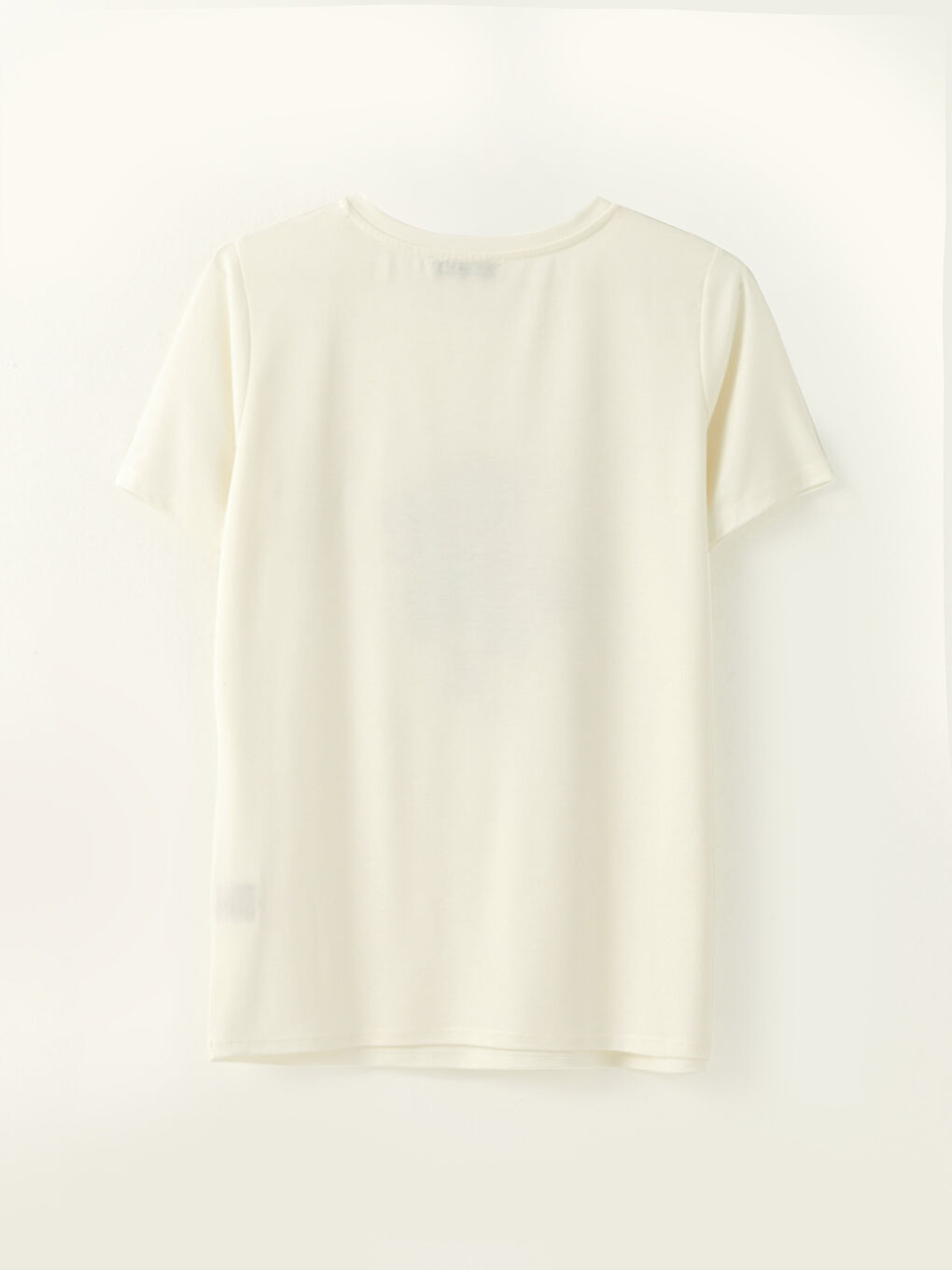 Ekru Bisiklet Yaka Baskılı Kısa Kollu Kadın Tişört-5