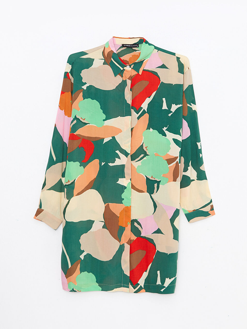 Karışık Desenli Uzun Kollu Viskon Kadın Gömlek Tunik-5