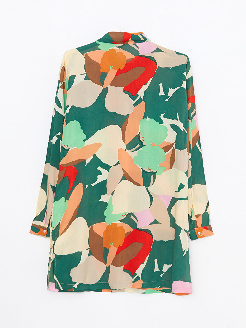 Karışık Desenli Uzun Kollu Viskon Kadın Gömlek Tunik-6