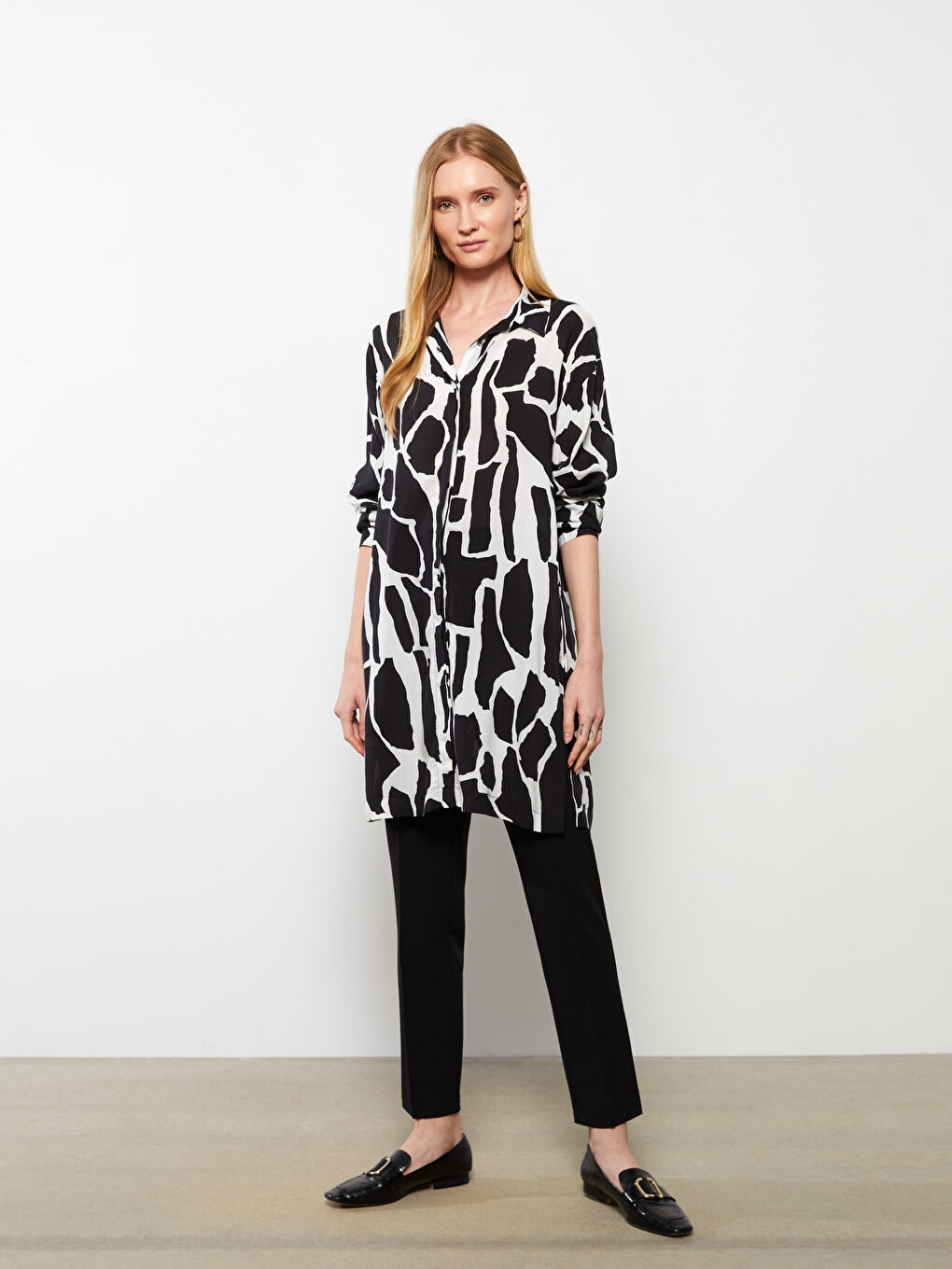 Patterned Long Sleeve Viscose Women's Shirt Tunic