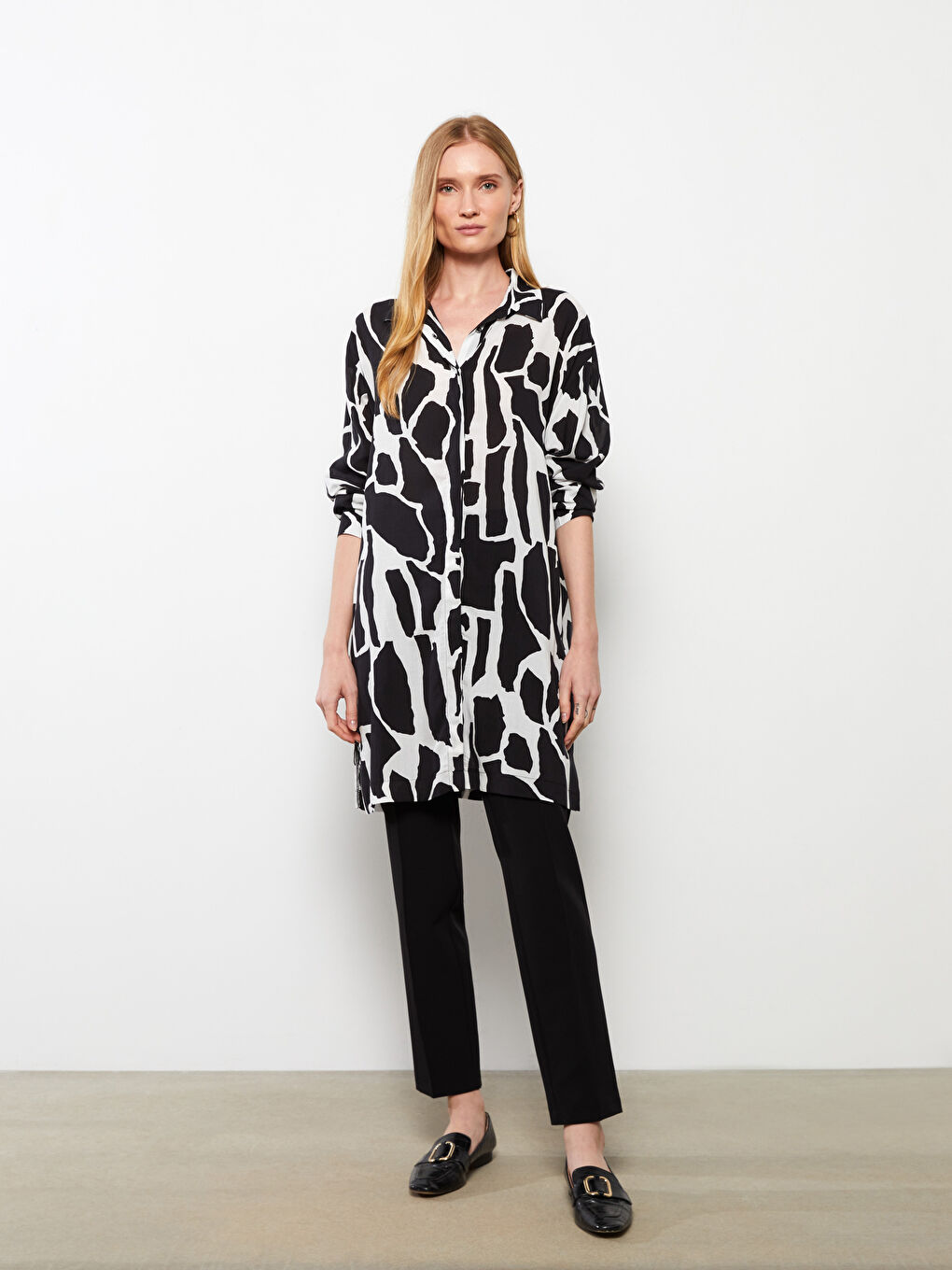 Patterned Long Sleeve Viscose Women's Shirt Tunic-1