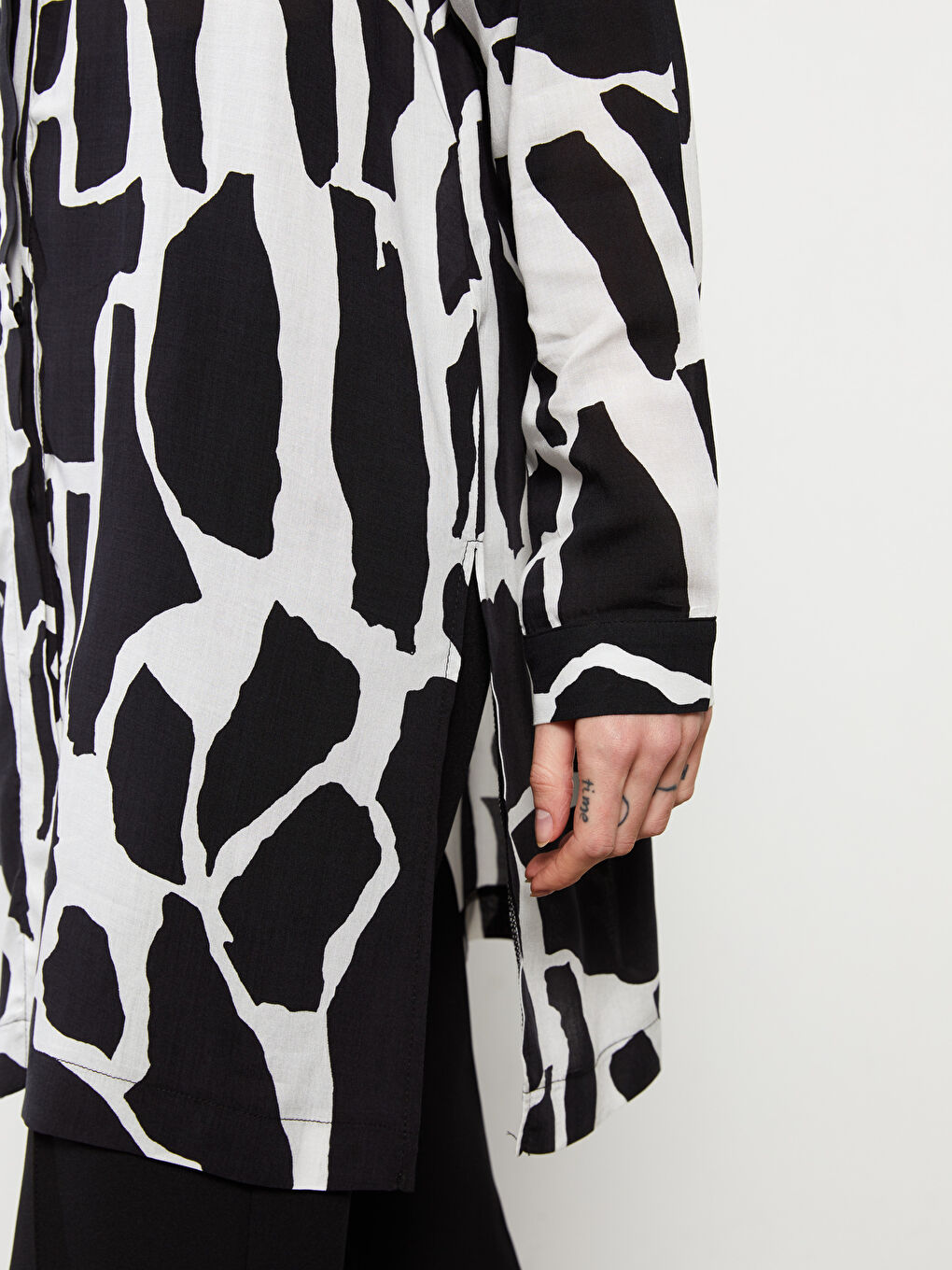 Patterned Long Sleeve Viscose Women's Shirt Tunic-3