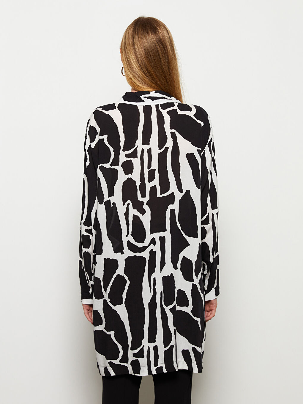 Patterned Long Sleeve Viscose Women's Shirt Tunic-4