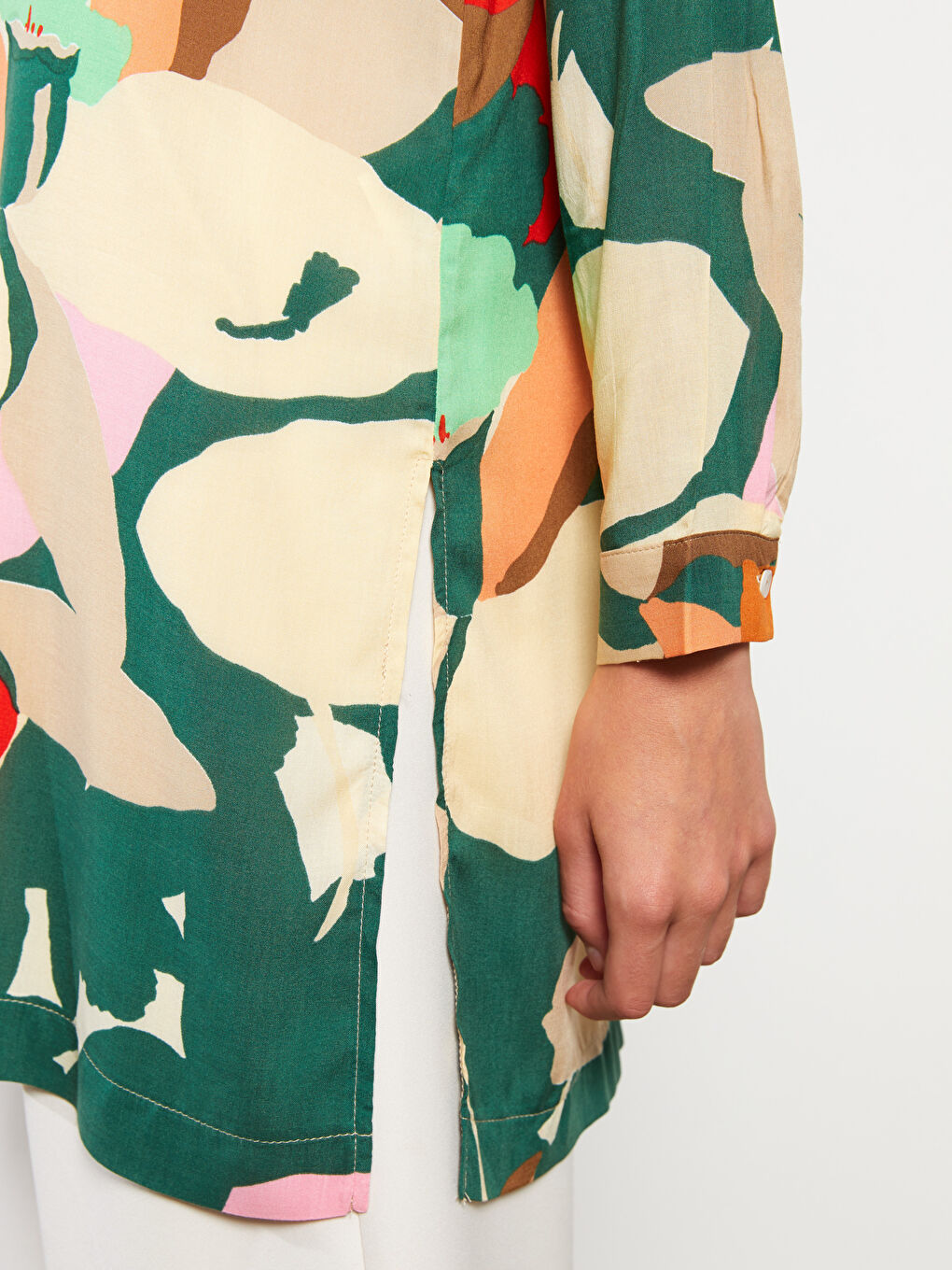 Karışık Desenli Uzun Kollu Viskon Kadın Gömlek Tunik-3