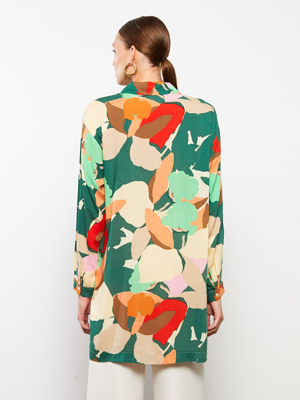 Karışık Desenli Uzun Kollu Viskon Kadın Gömlek Tunik-4