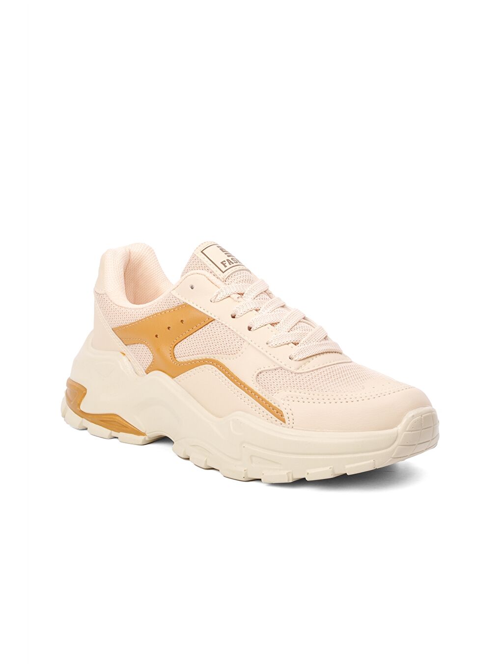 Bej Kalın Taban Bağcıklı Kadın Aktif Spor Ayakkabı-2