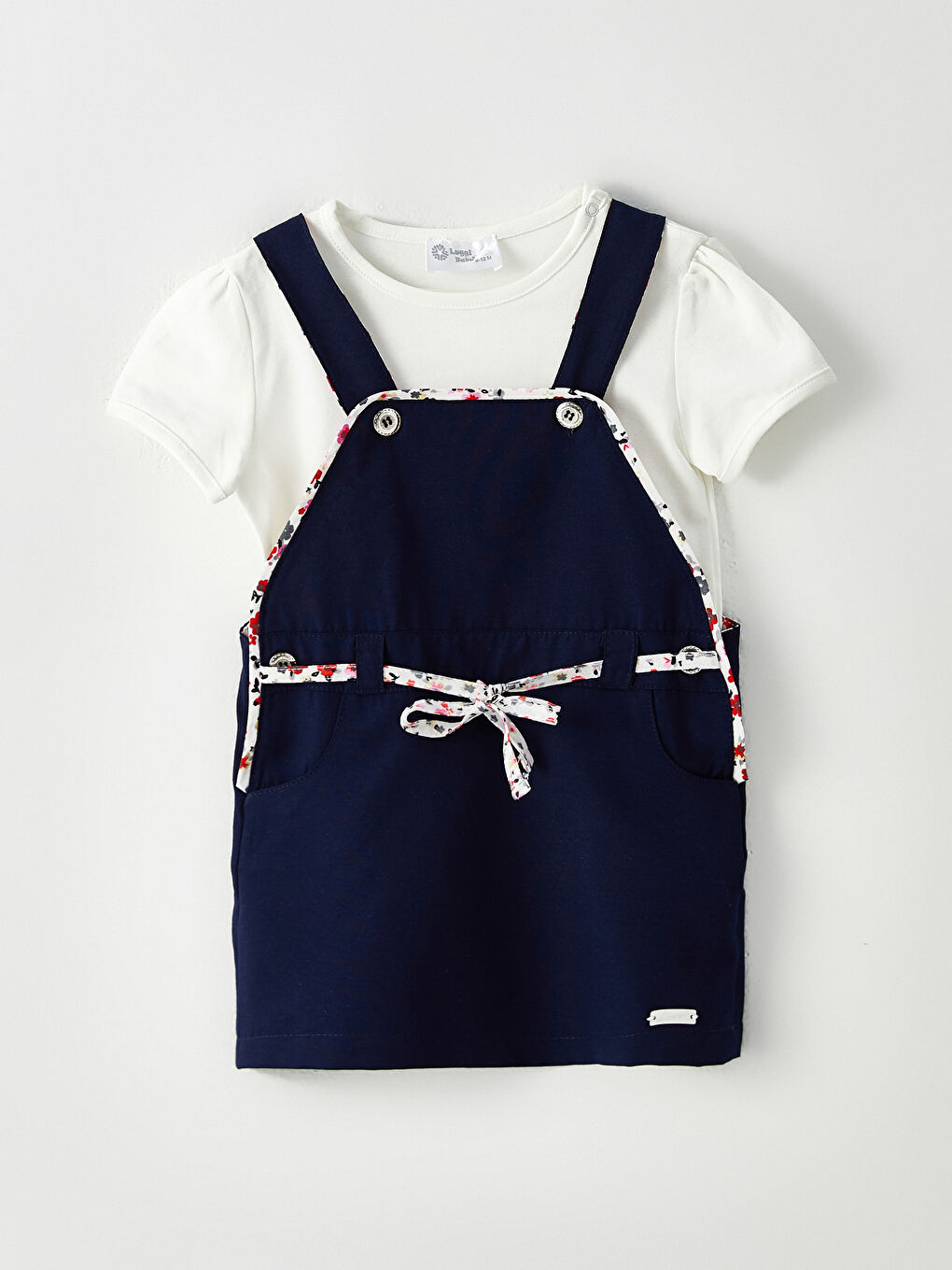 Lacivert Bisiklet Yaka Kısa Kollu Kız Bebek Tişört ve Elbise 2'li Takım