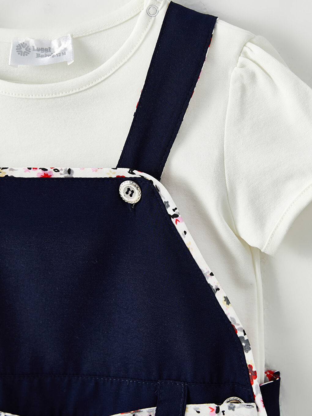 Lacivert Bisiklet Yaka Kısa Kollu Kız Bebek Tişört ve Elbise 2'li Takım-1