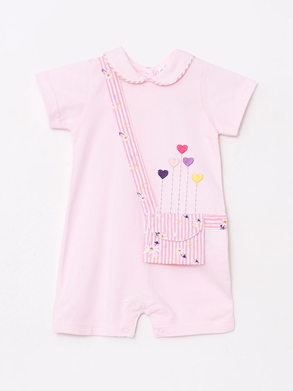 Pembe Bebe Yaka Kısa Kollu Baskılı Kız Bebek Tulum