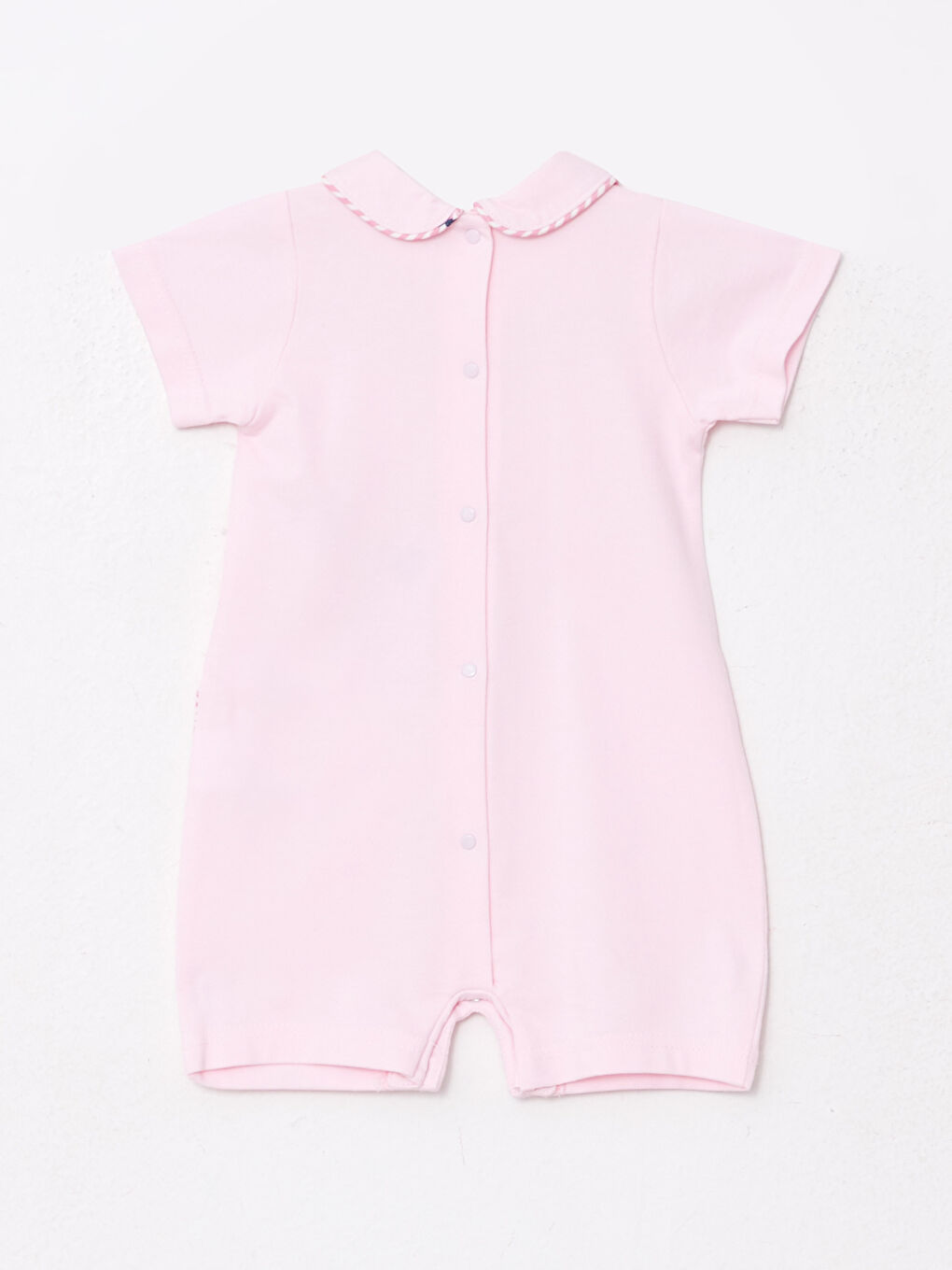 Pembe Bebe Yaka Kısa Kollu Baskılı Kız Bebek Tulum-1