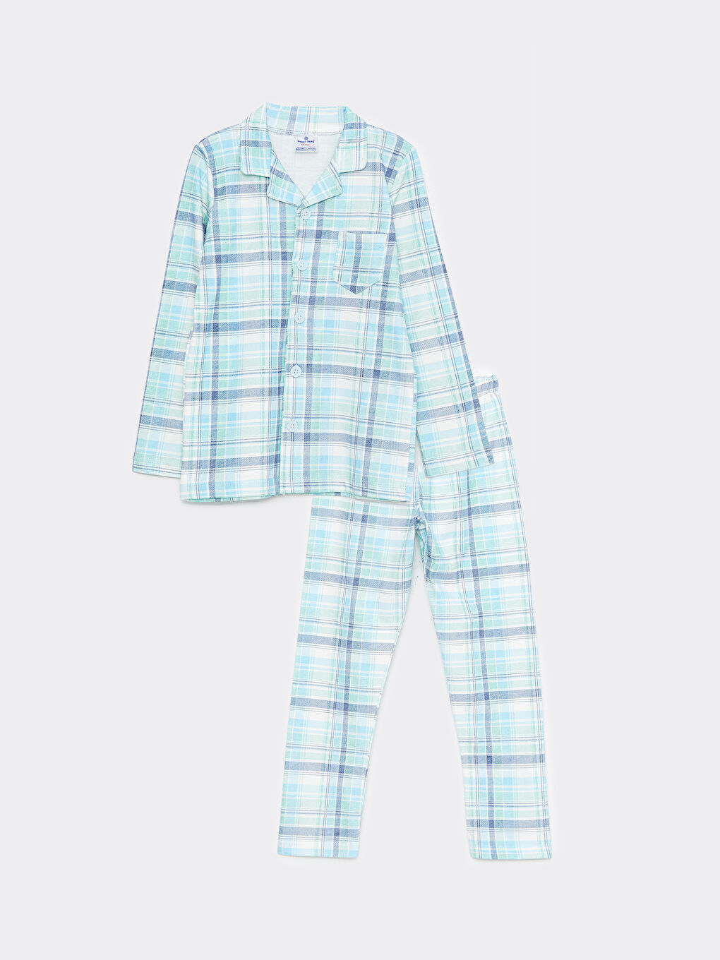 Mavi Gömlek Yaka Ekose Uzun Kollu Erkek Çocuk Pijama Takımı