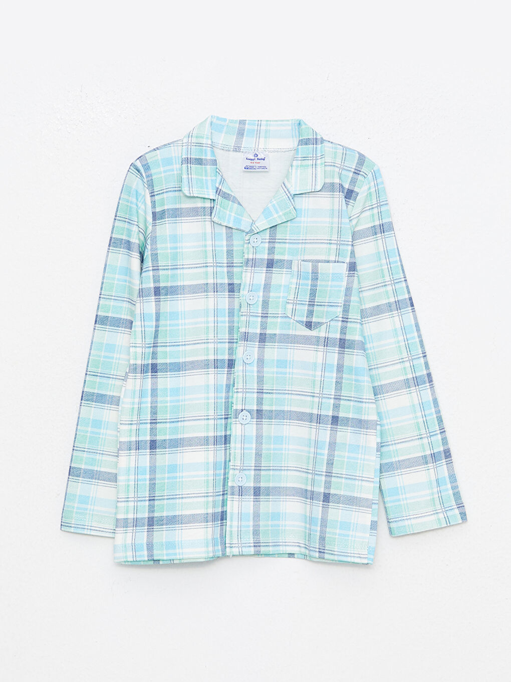 Mavi Gömlek Yaka Ekose Uzun Kollu Erkek Çocuk Pijama Takımı-1