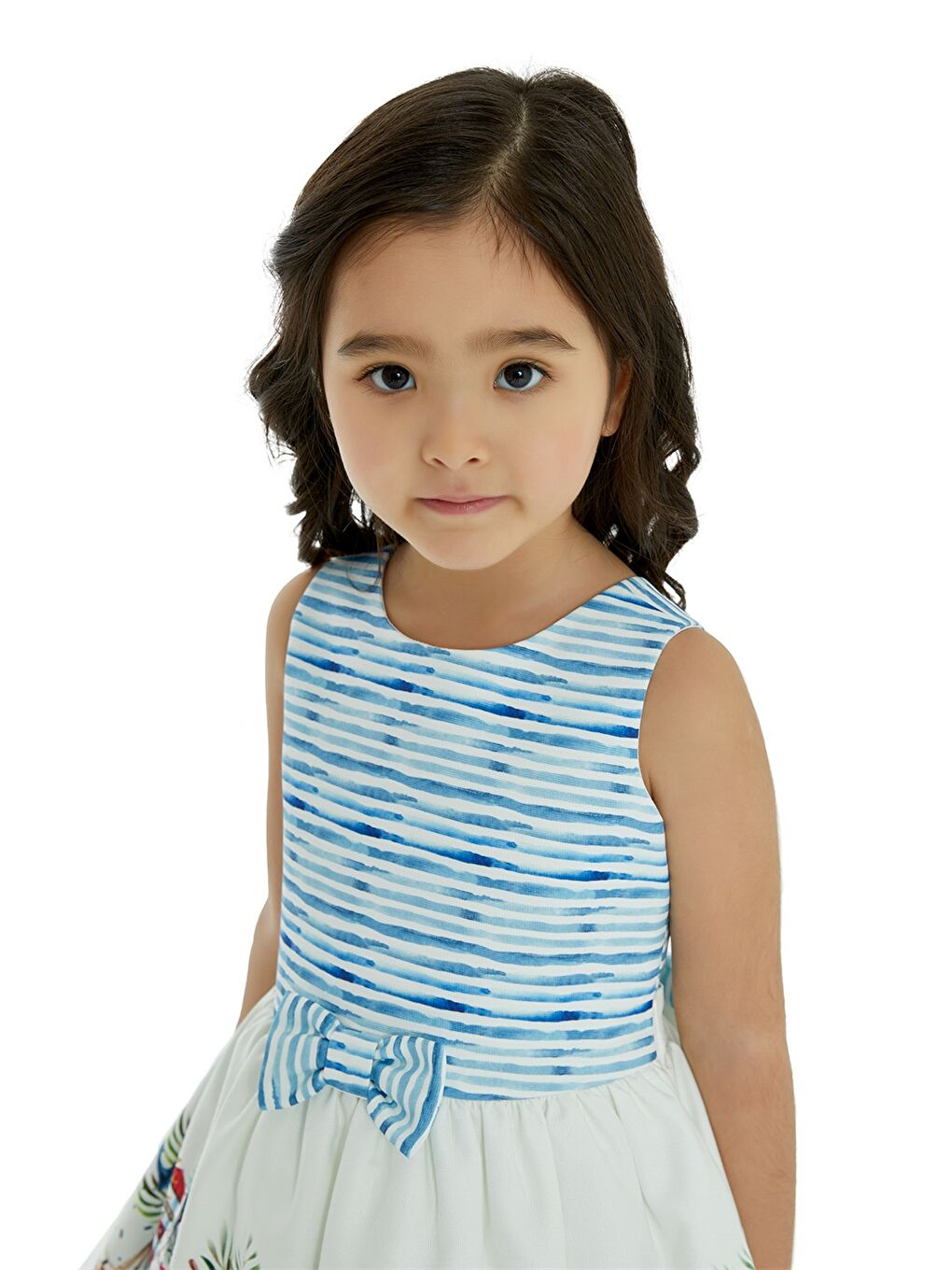 Lacivert Bisiklet Yaka Baskılı Kız Bebek Elbise-1