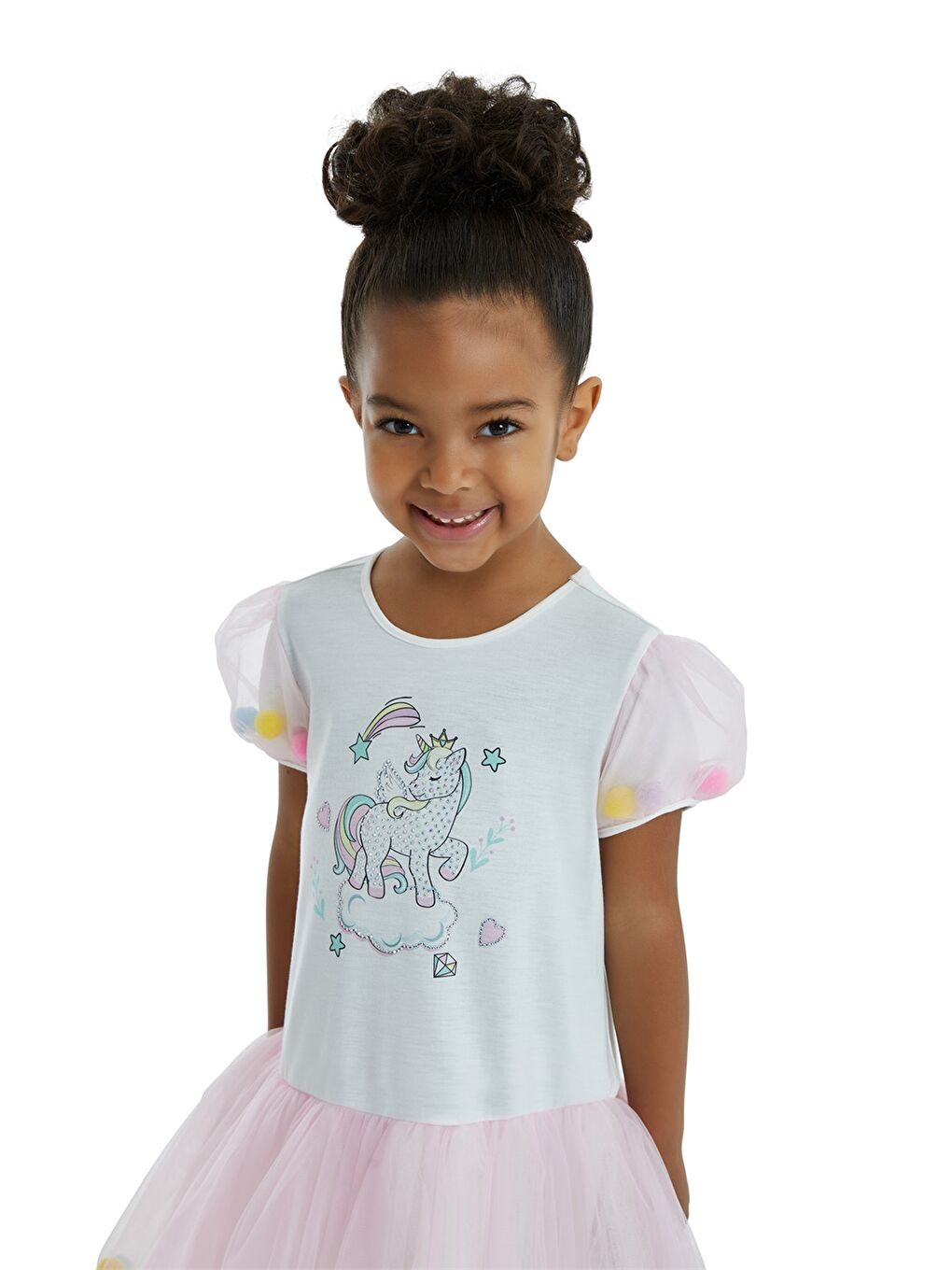 Pembe Bisiklet Yaka Kısa Kollu Baskılı Kız Bebek Elbise-1