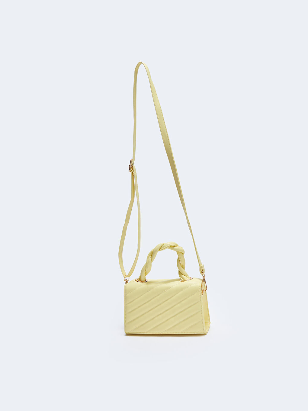 Sarı Deri Görünümlü Kapitoneli Kadın Çapraz Çanta-4