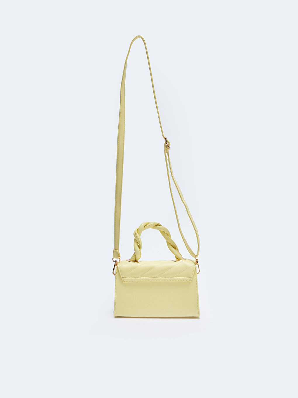 Sarı Deri Görünümlü Kapitoneli Kadın Çapraz Çanta-5