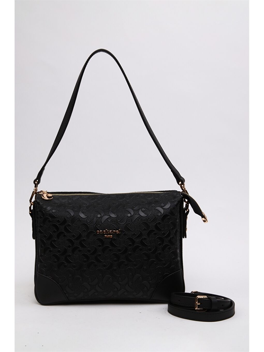Siyah Monogram Baskılı Kadın Kol Çantası