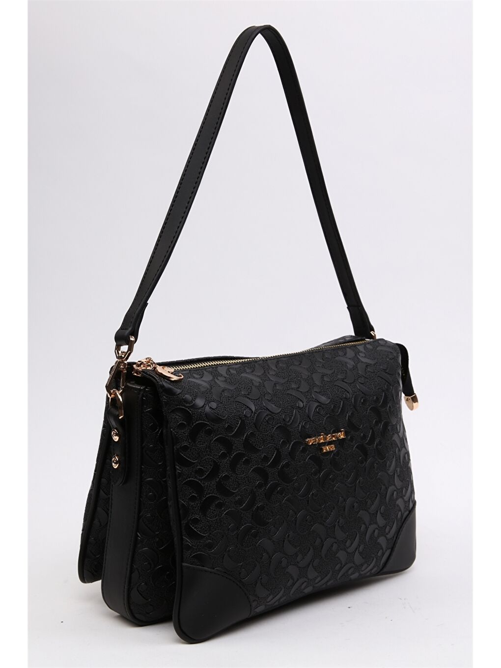 Siyah Monogram Baskılı Kadın Kol Çantası-1