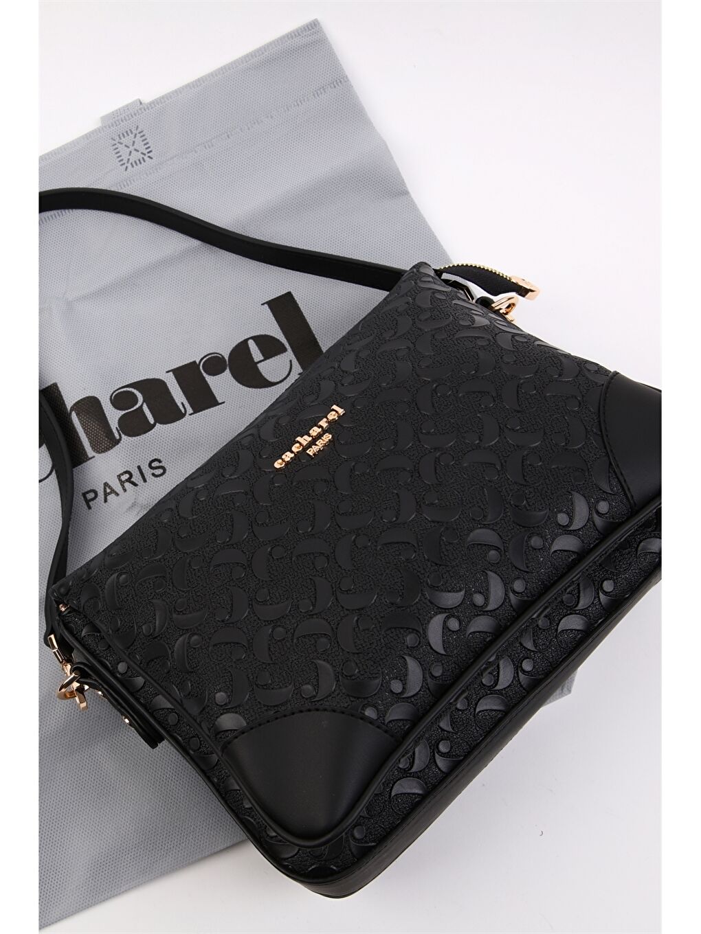 Siyah Monogram Baskılı Kadın Kol Çantası-4