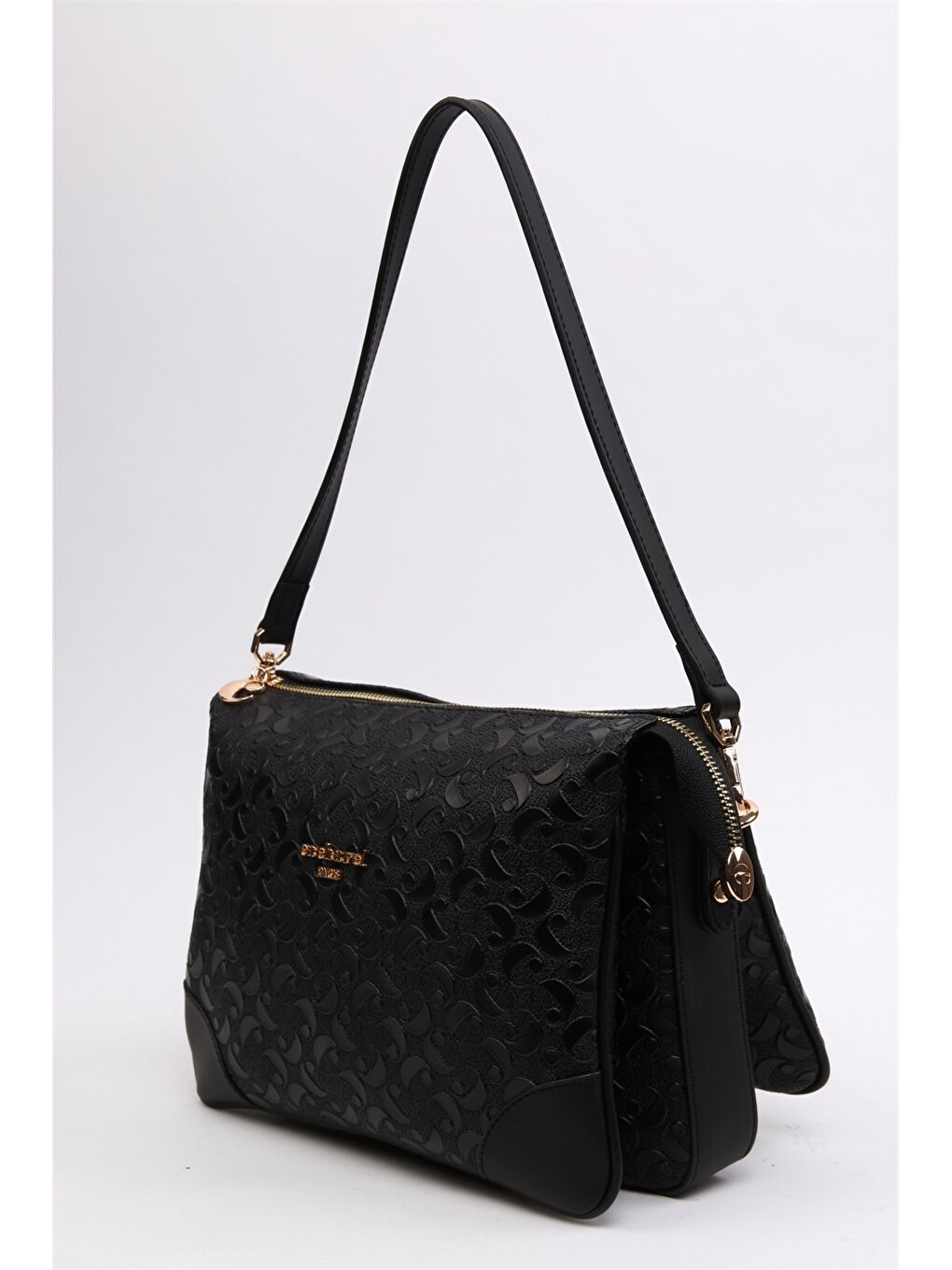 Siyah Monogram Baskılı Kadın Kol Çantası-6