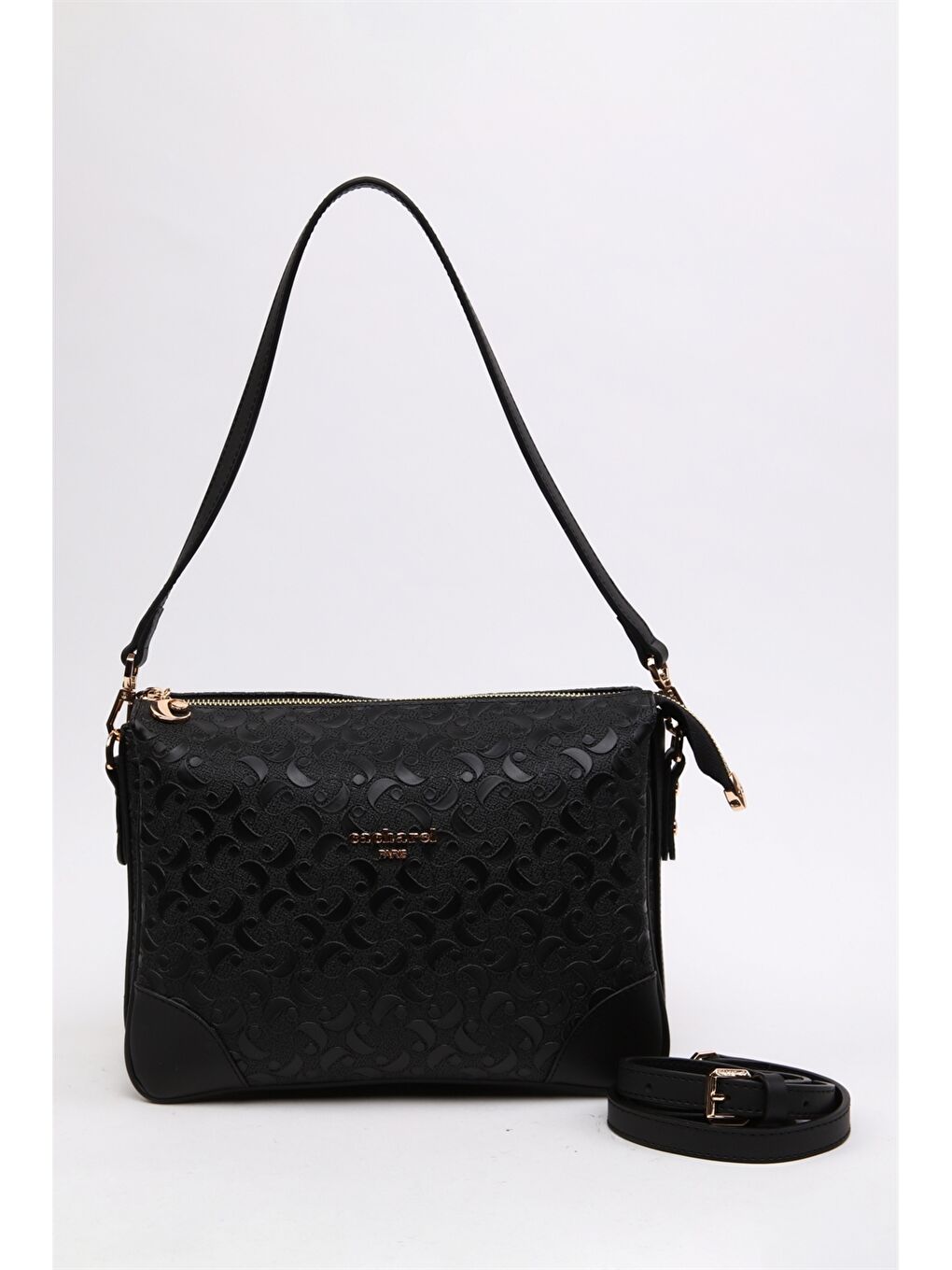 Siyah Monogram Baskılı Kadın Kol Çantası-8