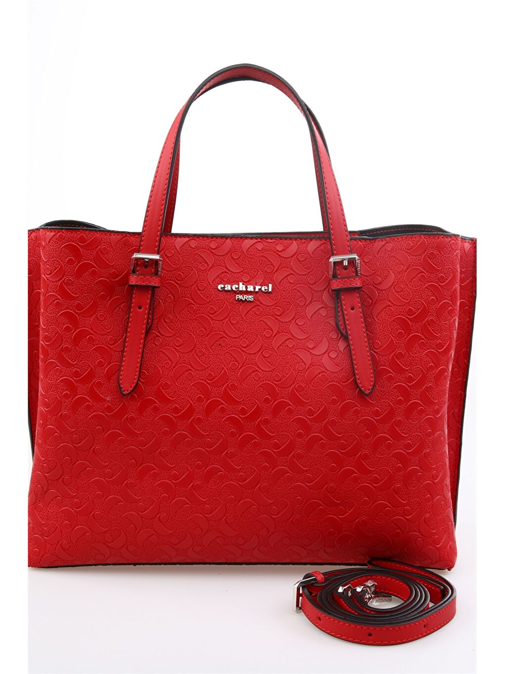 Kırmızı Monogram Baskılı Kadın Tote Çanta