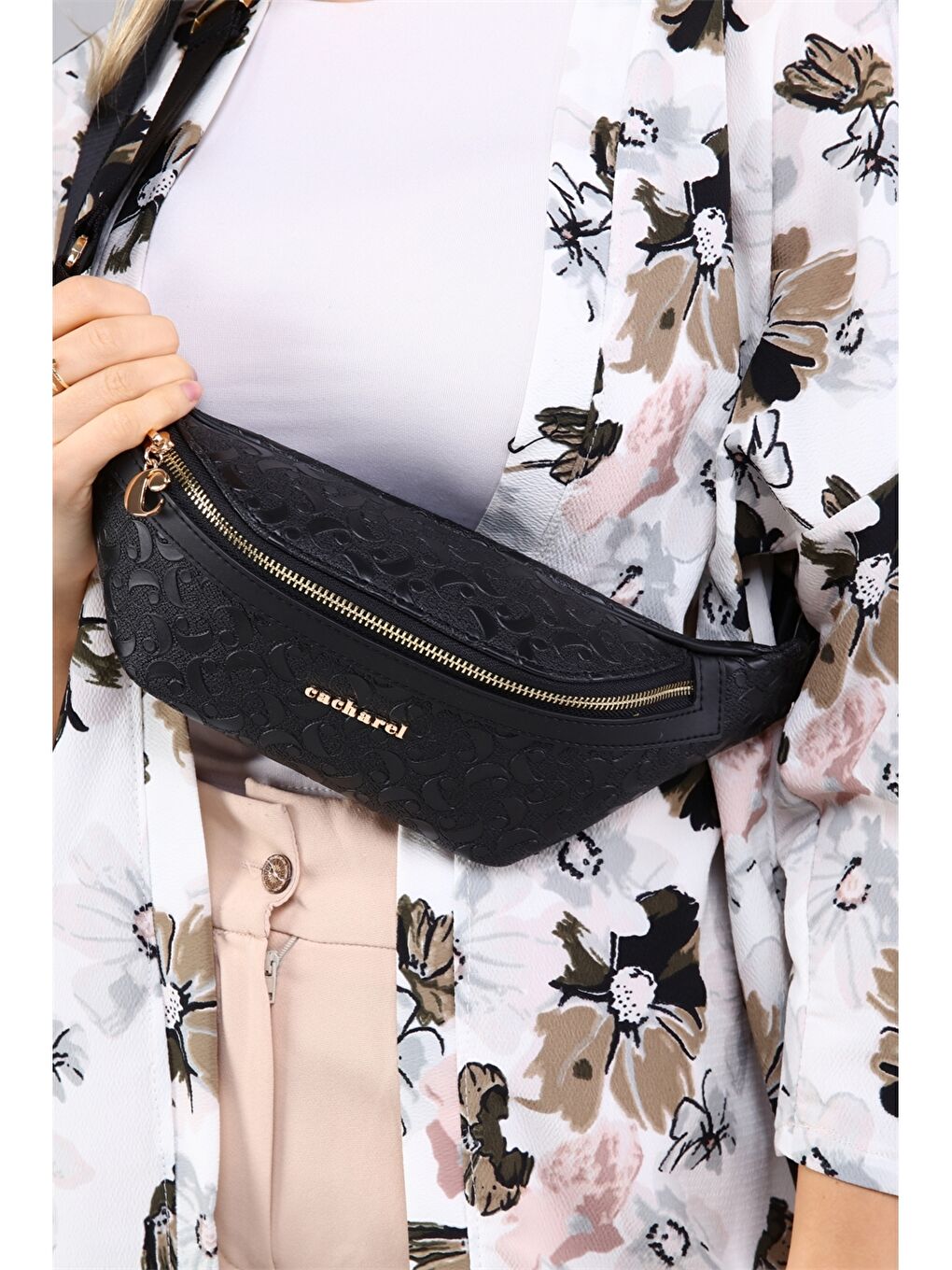 Siyah Desenli Kadın Bel Çantası-4