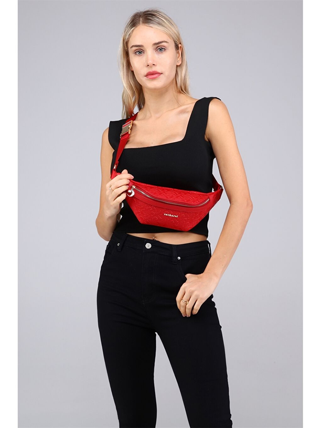 Kırmızı Desenli Kadın Bel Çantası-1