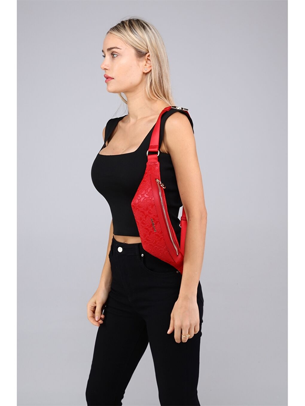 Kırmızı Desenli Kadın Bel Çantası-2