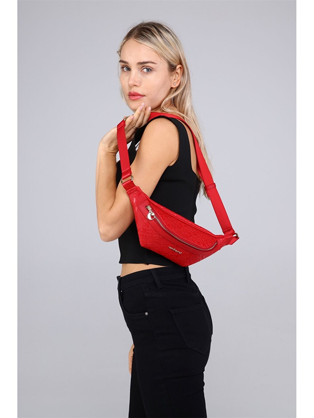 Kırmızı Desenli Kadın Bel Çantası-3